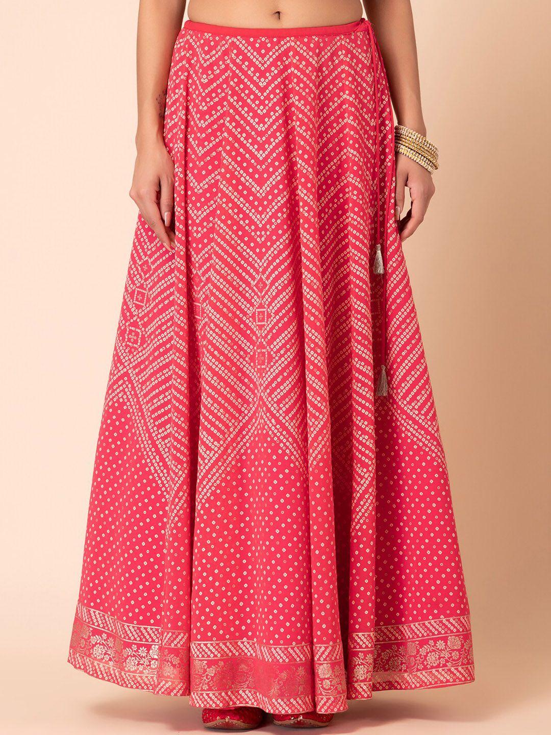 indya bandhani printed kalidar lehenga skirt