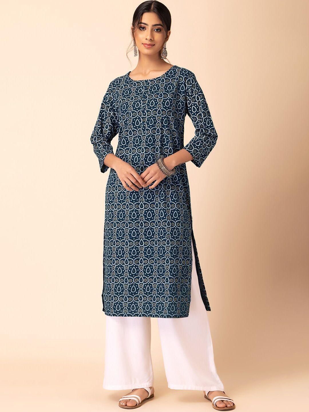 indya bandhani printed pure cotton straight kurta