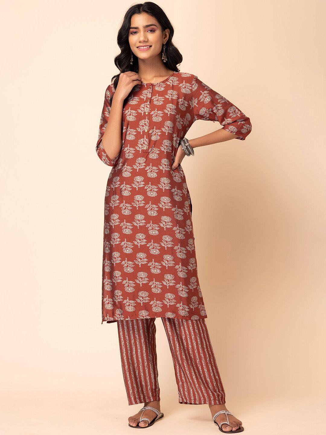 indya batik-printed a-line kurta with trouser