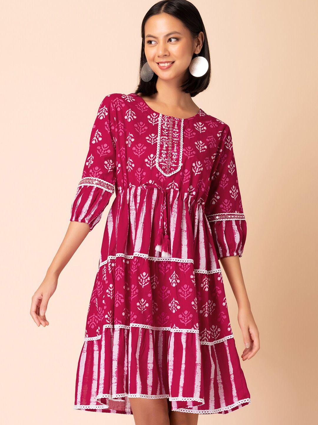 indya batik printed pure cotton fit & flare ethnic dress