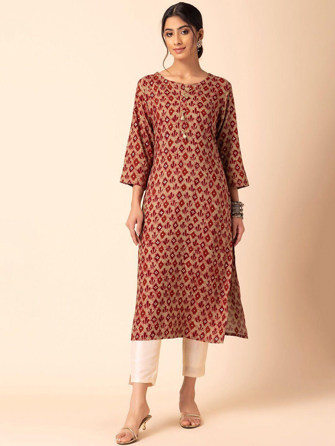 indya batik-printed straight kurta