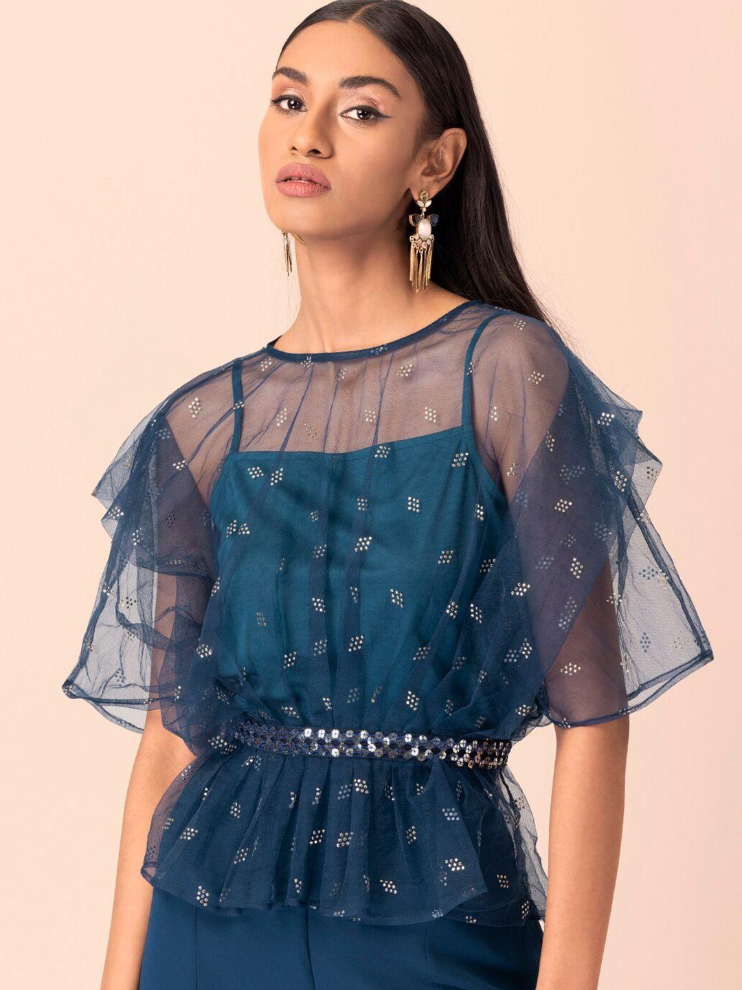 indya blue cinched waist top