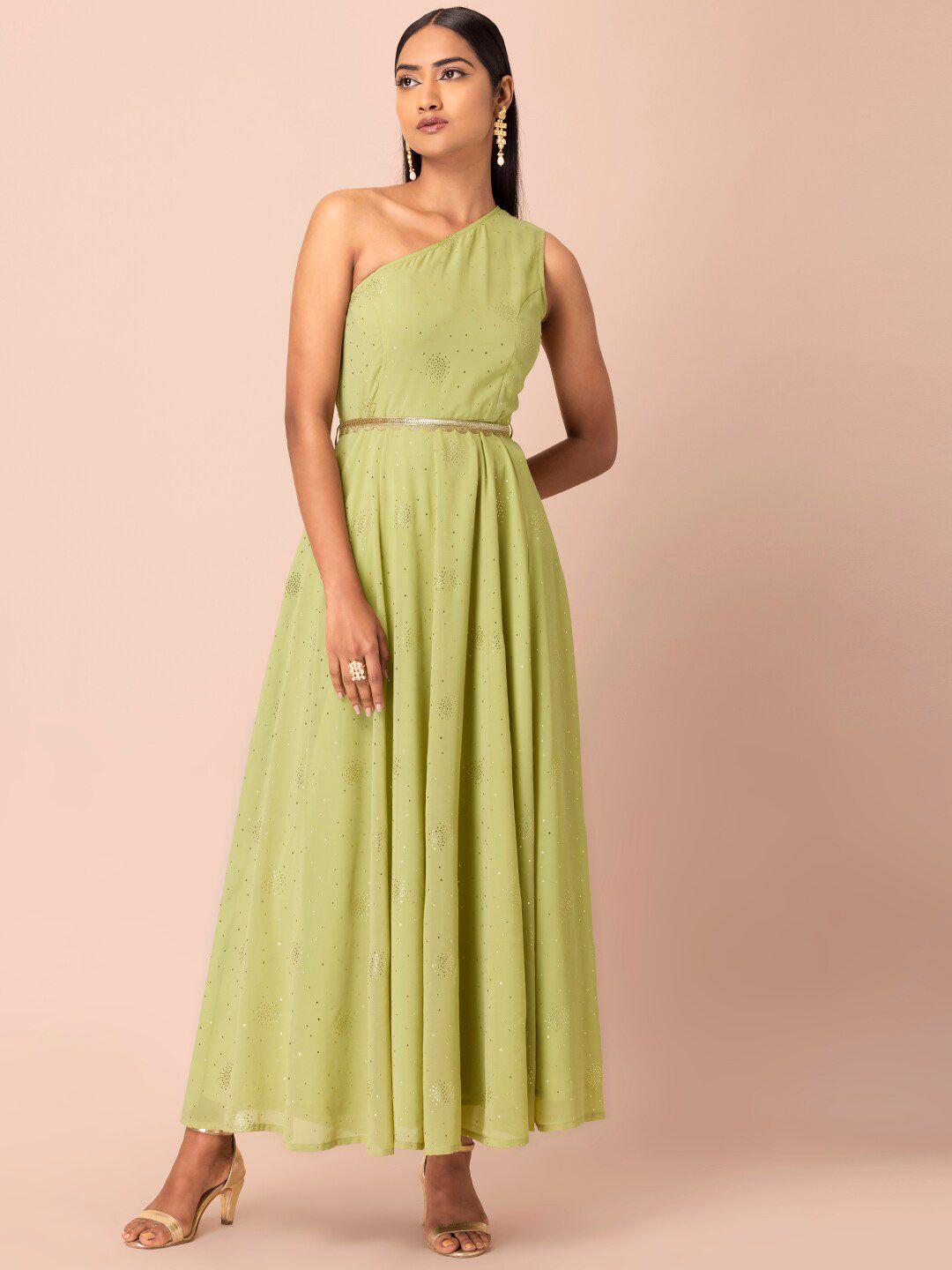 indya embellished one shoulder georgette maxi dress