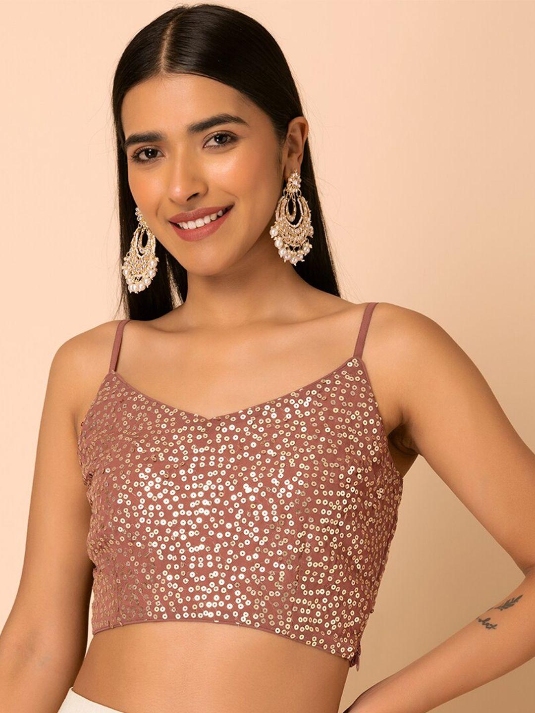 indya embellished sequined shoulder strap crop top