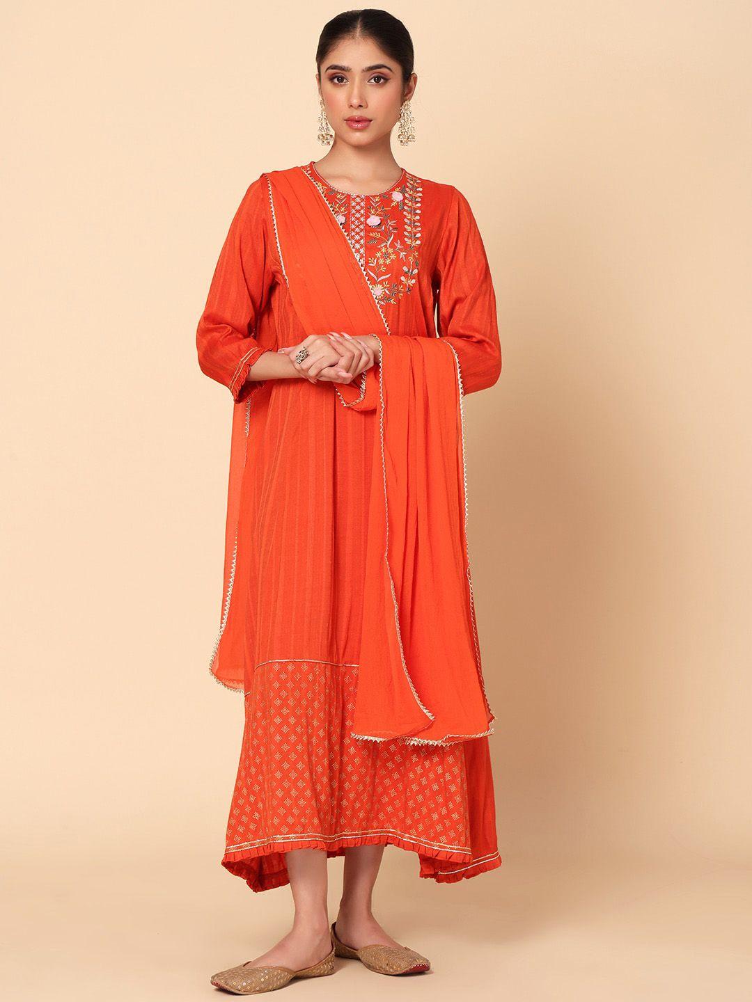 indya embroidered a-line kurta with dupatta