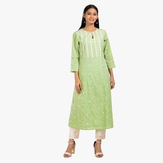 indya embroidered notch neck straight kurta