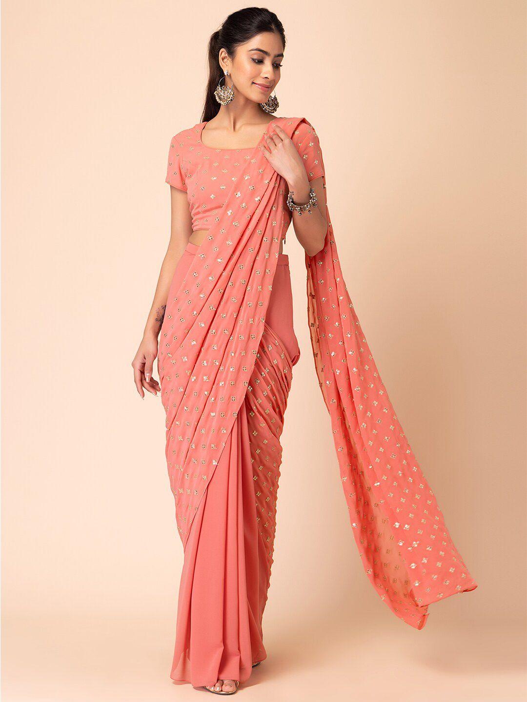 indya embroidered pre-stitched saree