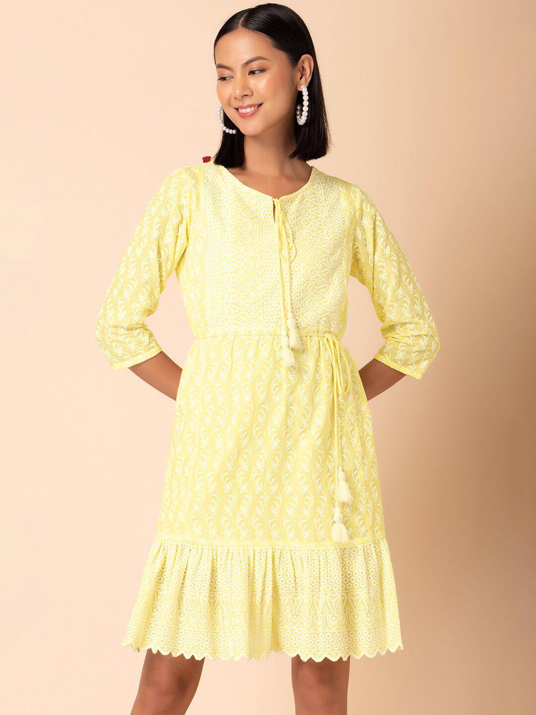 indya embroidered pure cotton a-line dress