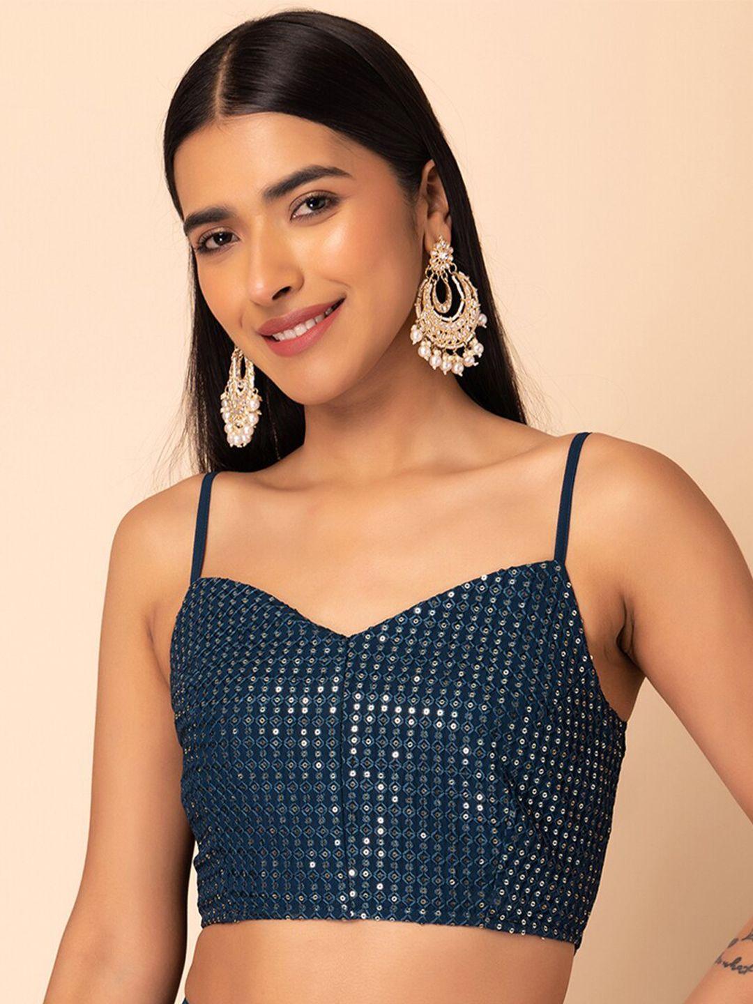 indya embroidered smocked sequins crop top