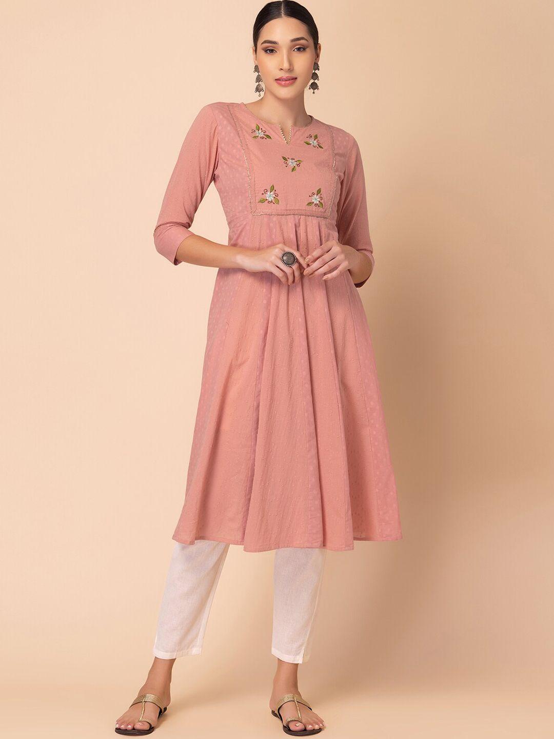 indya embroidered thread work pleated a-line kurta