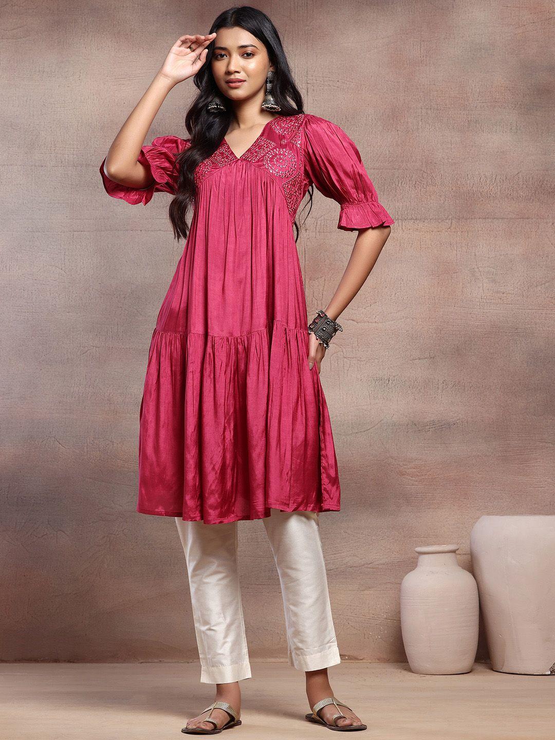 indya embroidered v neck kurta