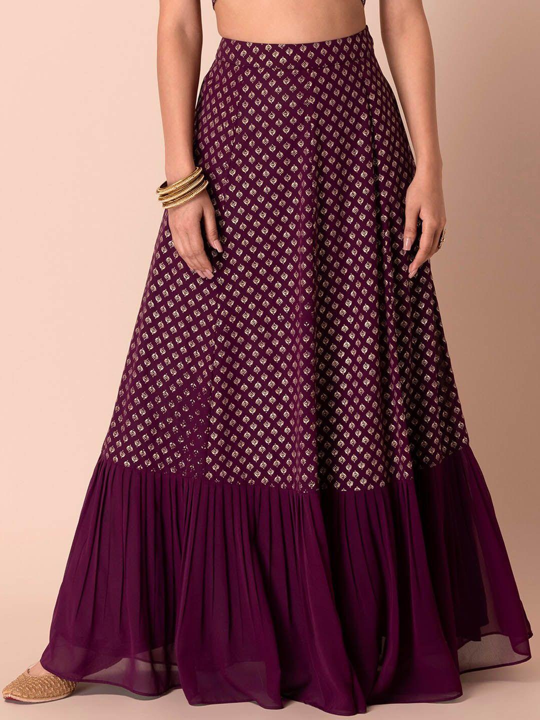 indya ethnic foil-printed maxi flared skirt