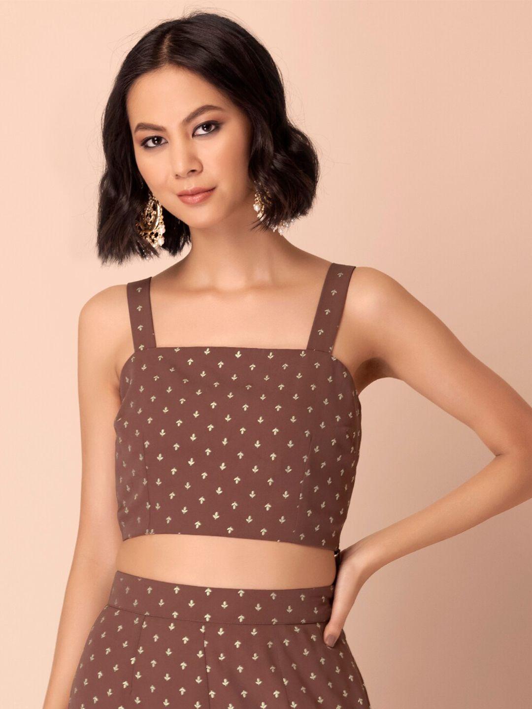 indya ethnic motif printed regular crop top