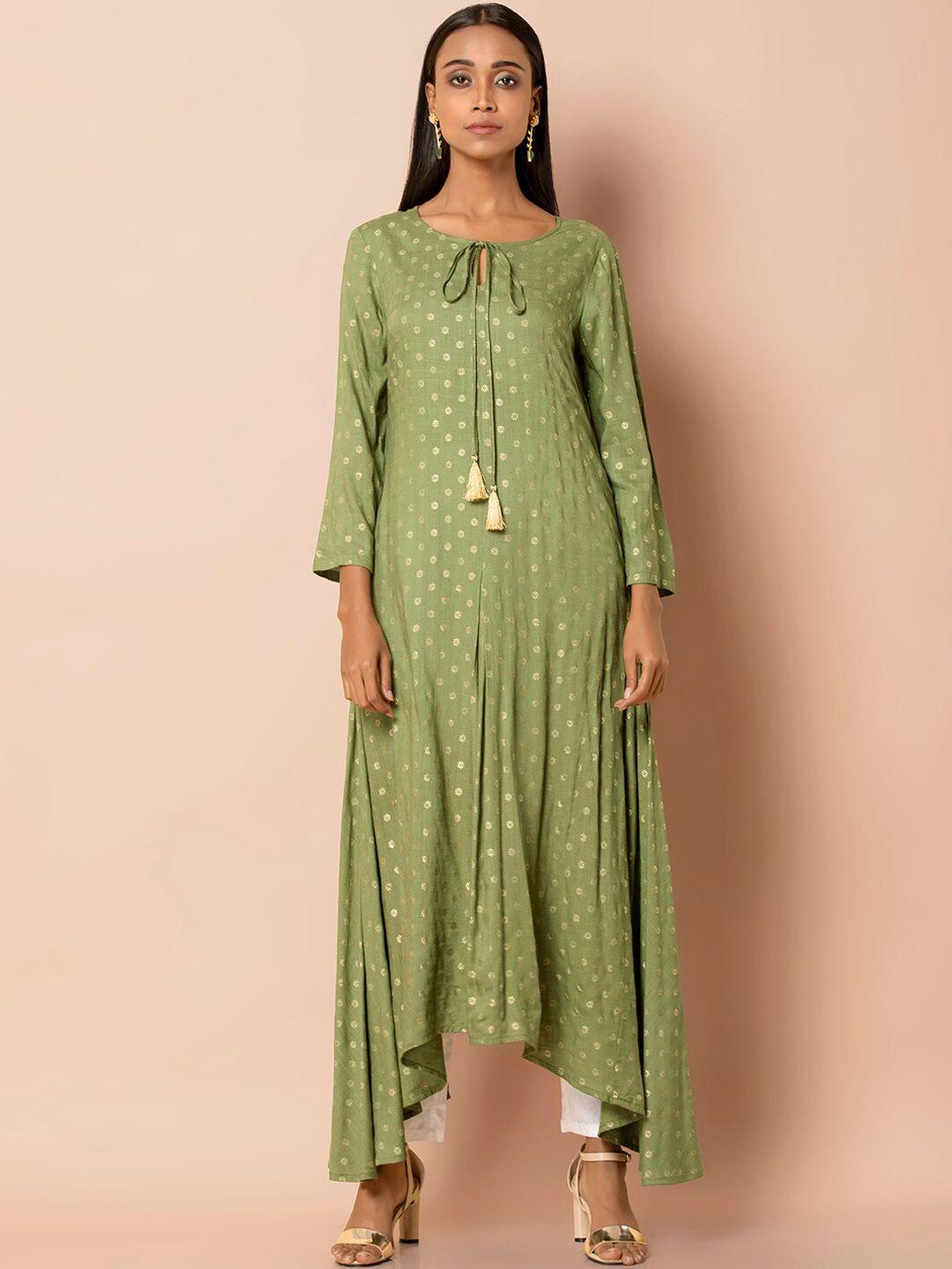 indya ethnic motifs foil printed asymmetric a-line kurta