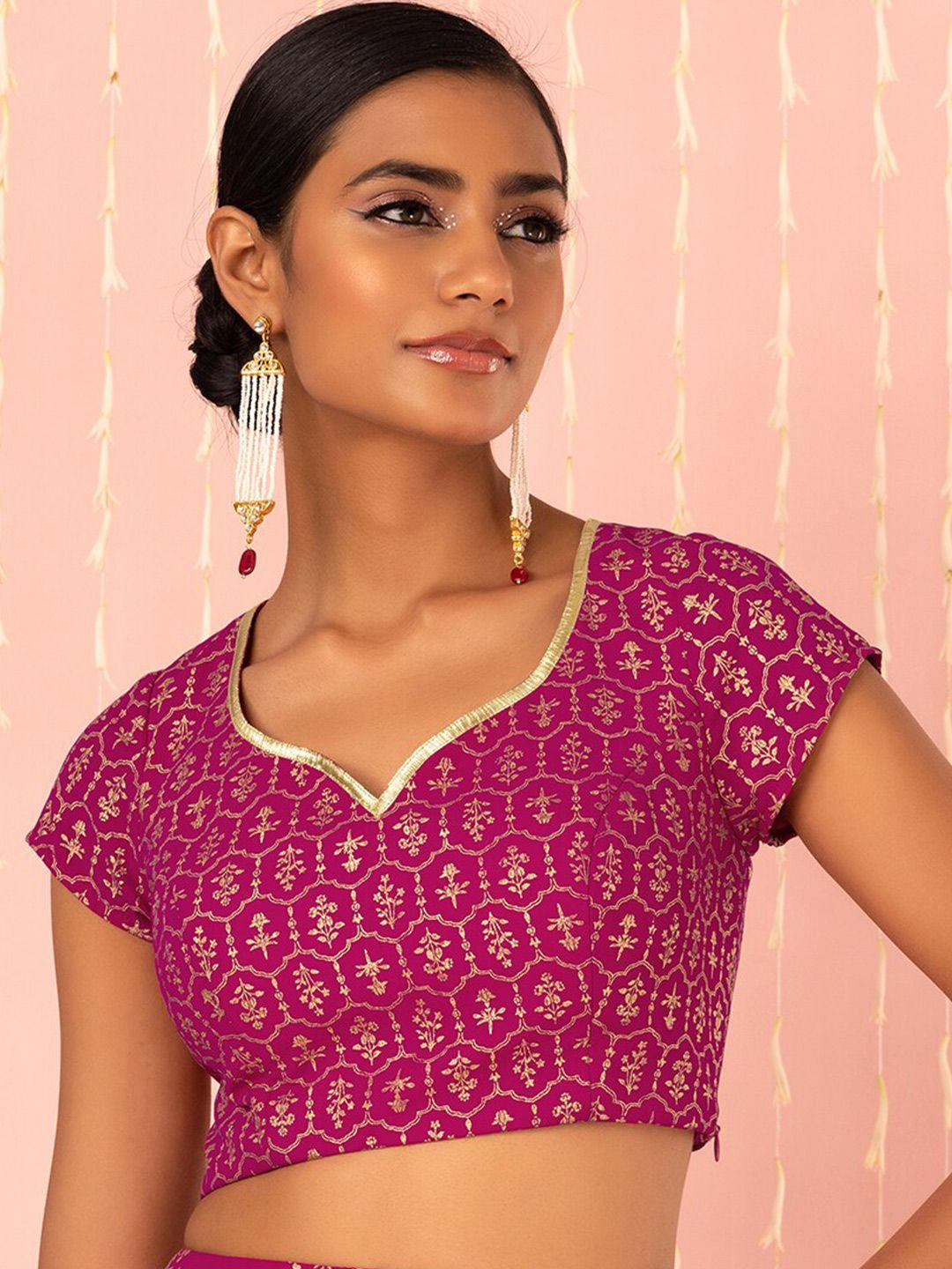 indya ethnic motifs foil printed gotta patti saree blouse