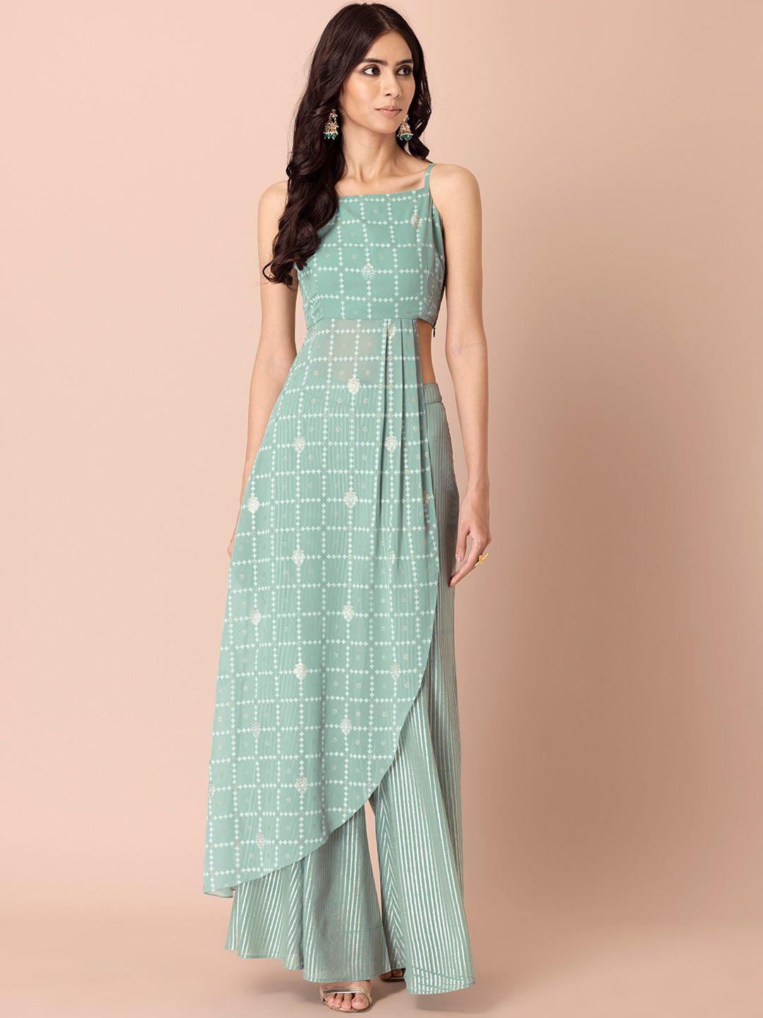 indya ethnic motifs printed  asymmetrical high slit kurta