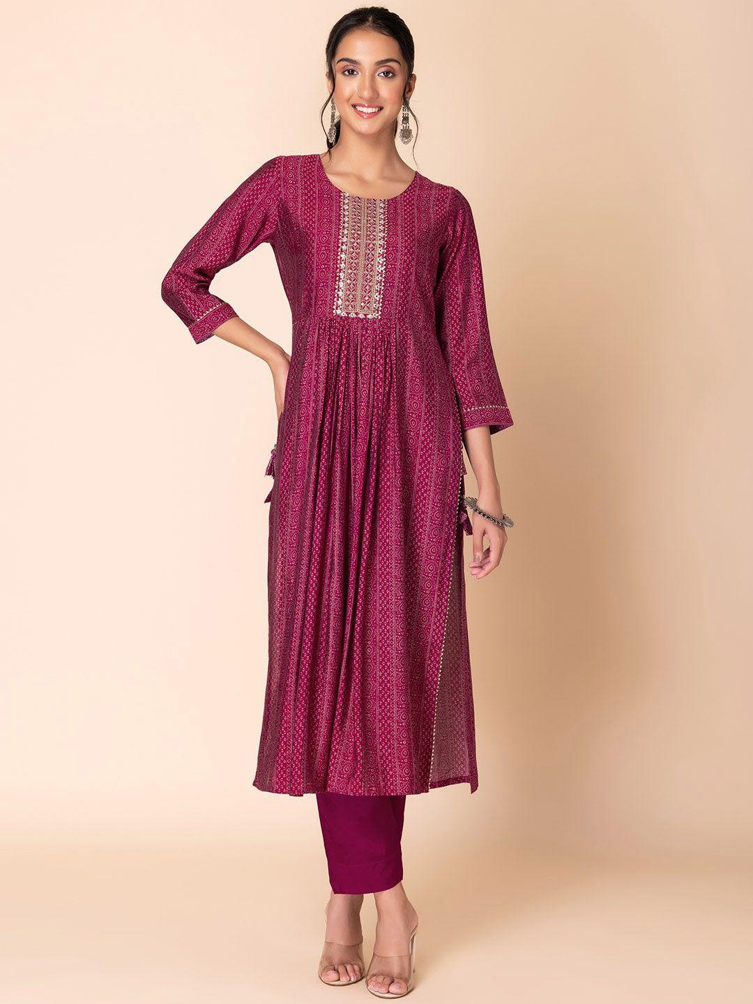 indya ethnic motifs printed a-line kurta with trouser