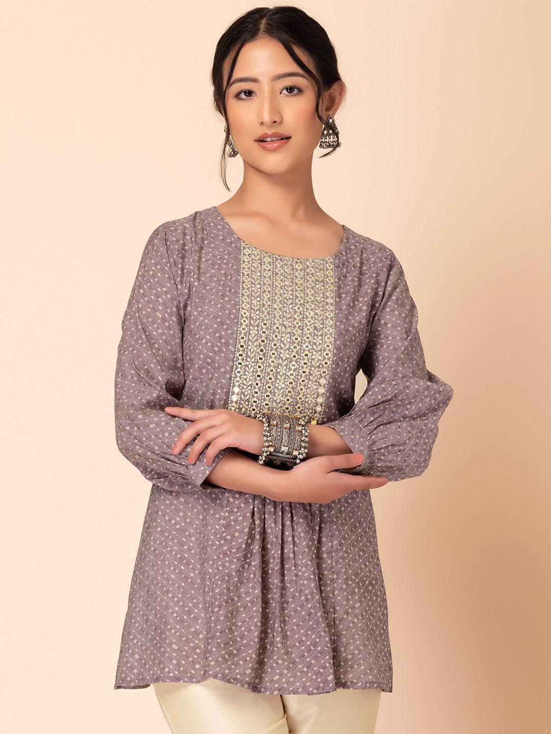 indya ethnic motifs printed embroidered a-line kurti