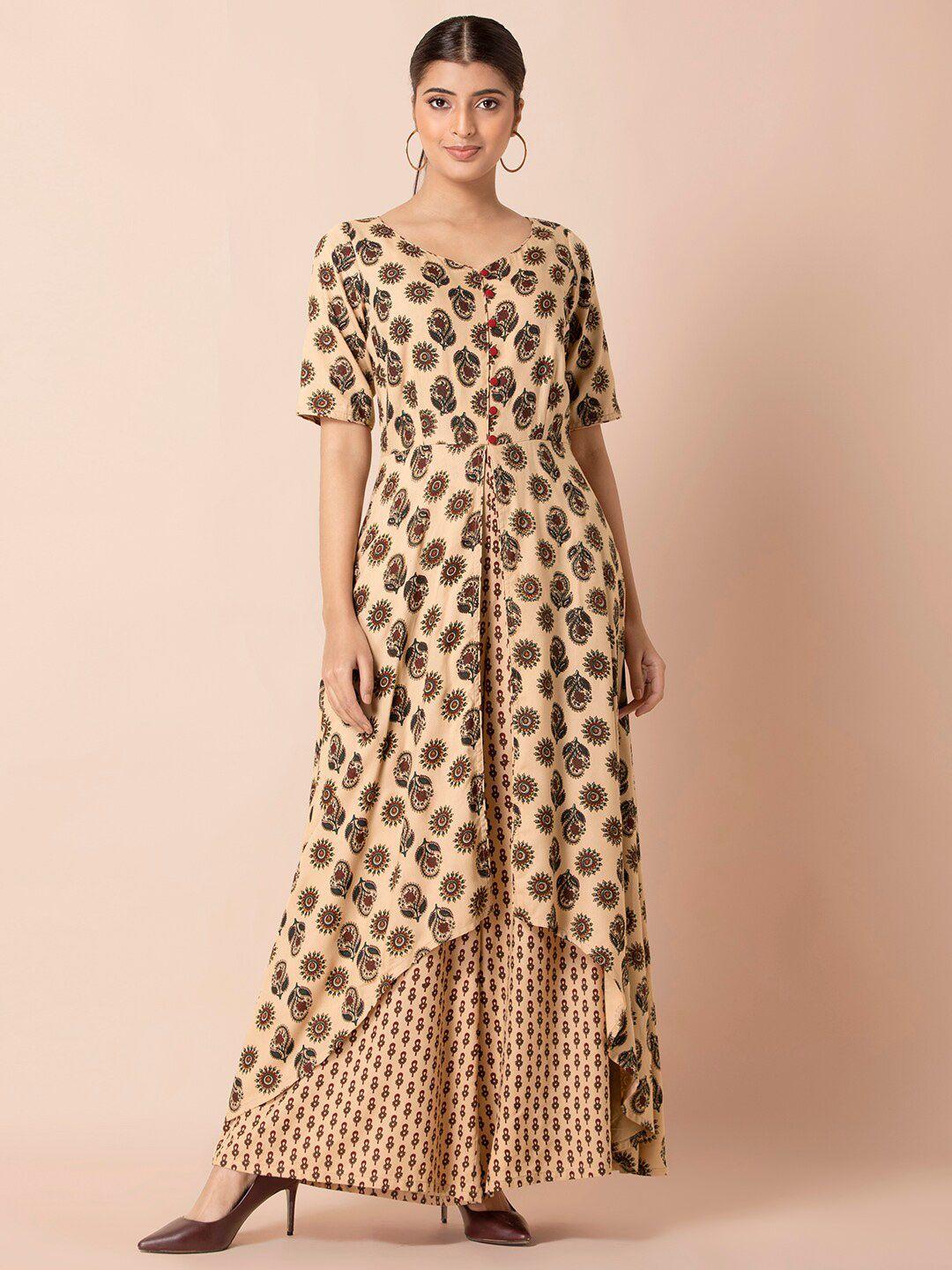 indya ethnic motifs printed layered culotte jumpsuit