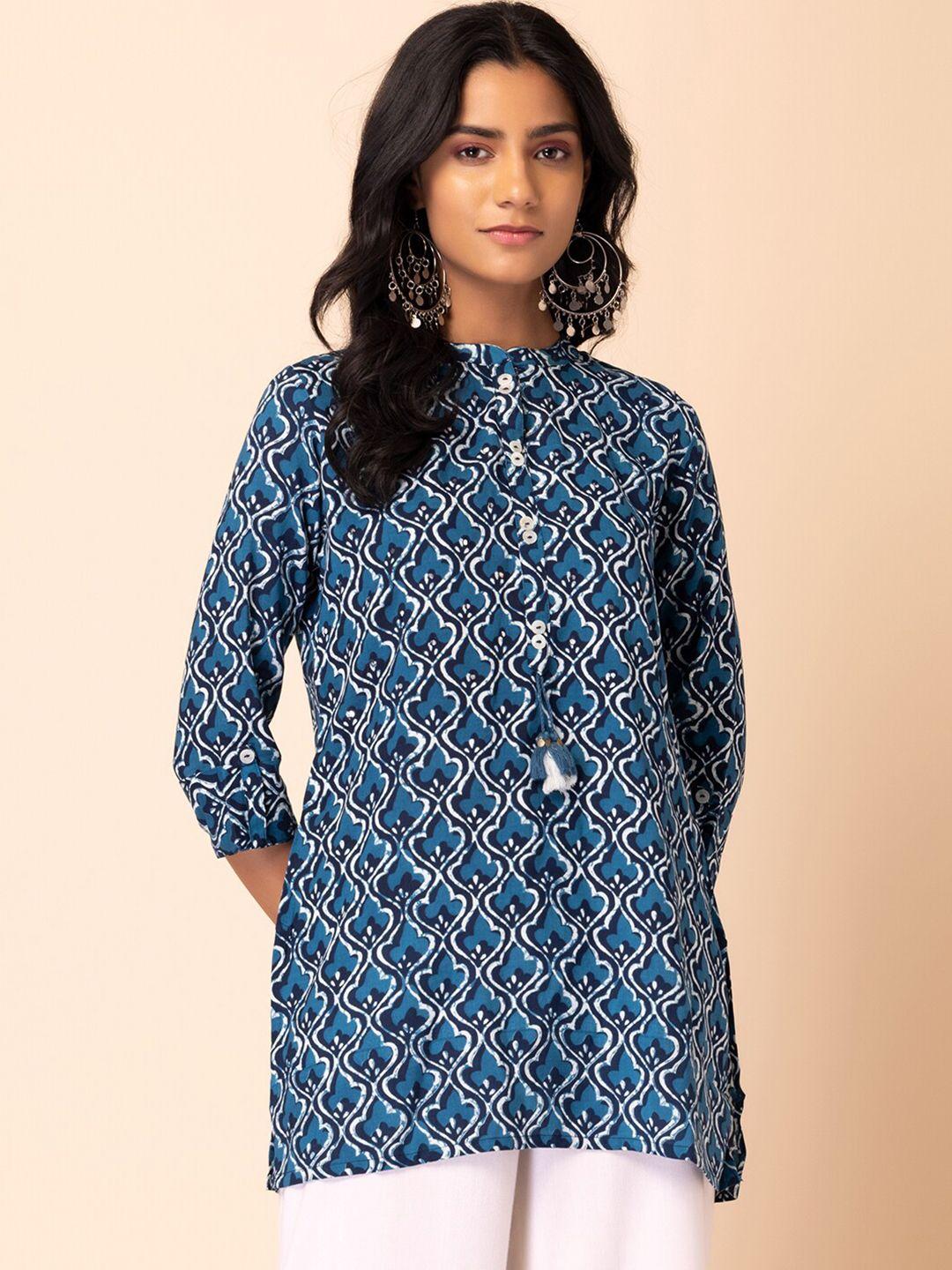 indya ethnic motifs printed mandarin collar straight kurta