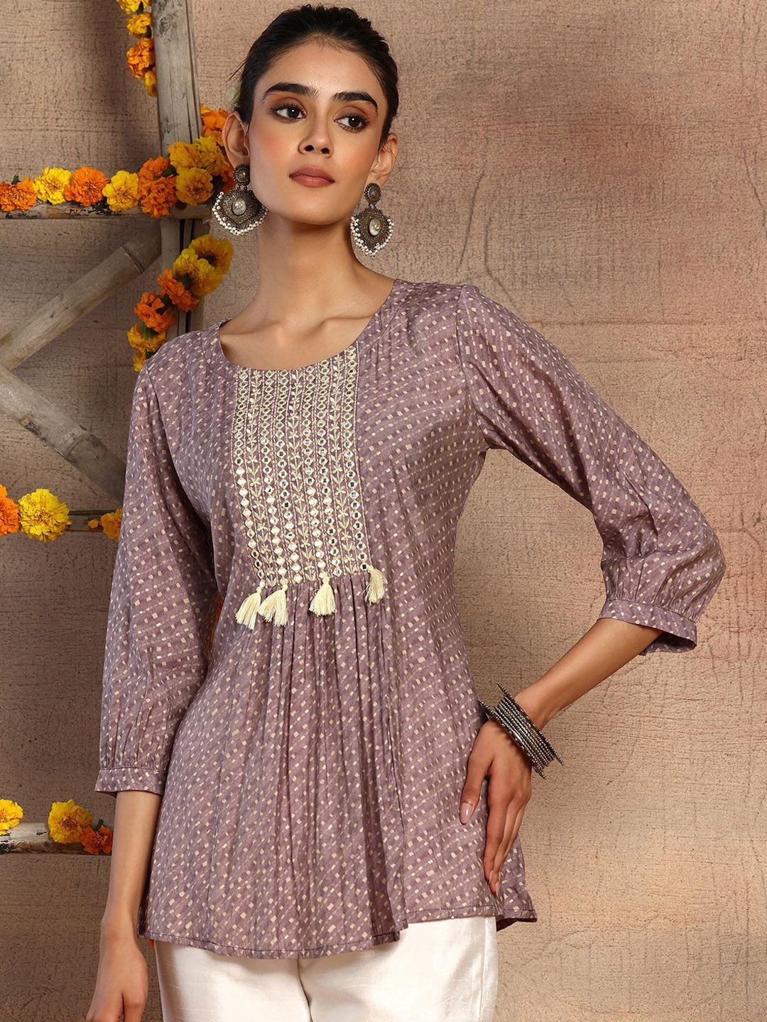 indya ethnic motifs printed mirror work a-line kurti