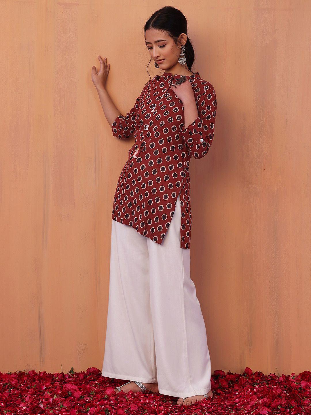 indya ethnic motifs printed mirror work kurti