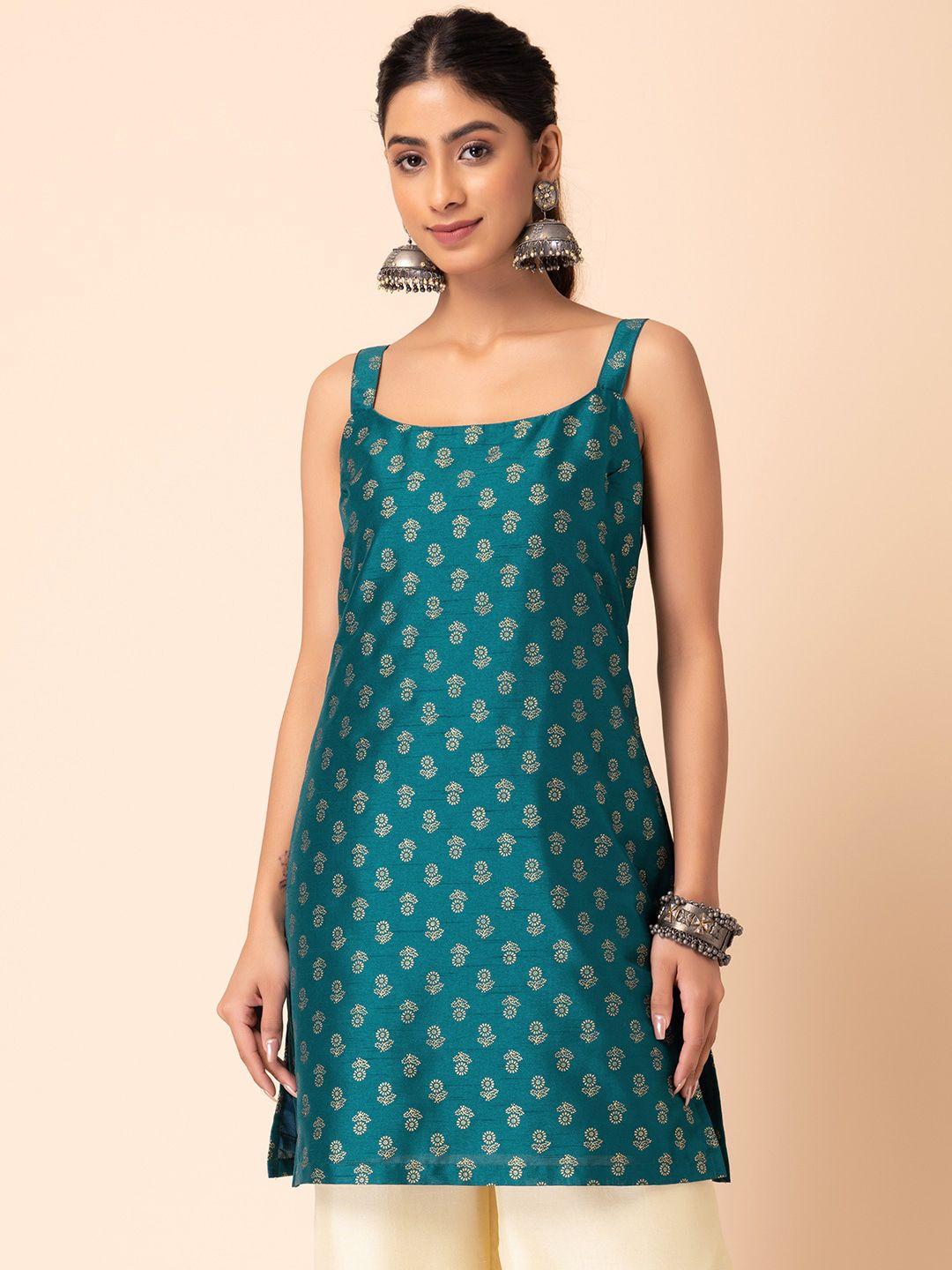 indya ethnic motifs printed shoulder straps kurti