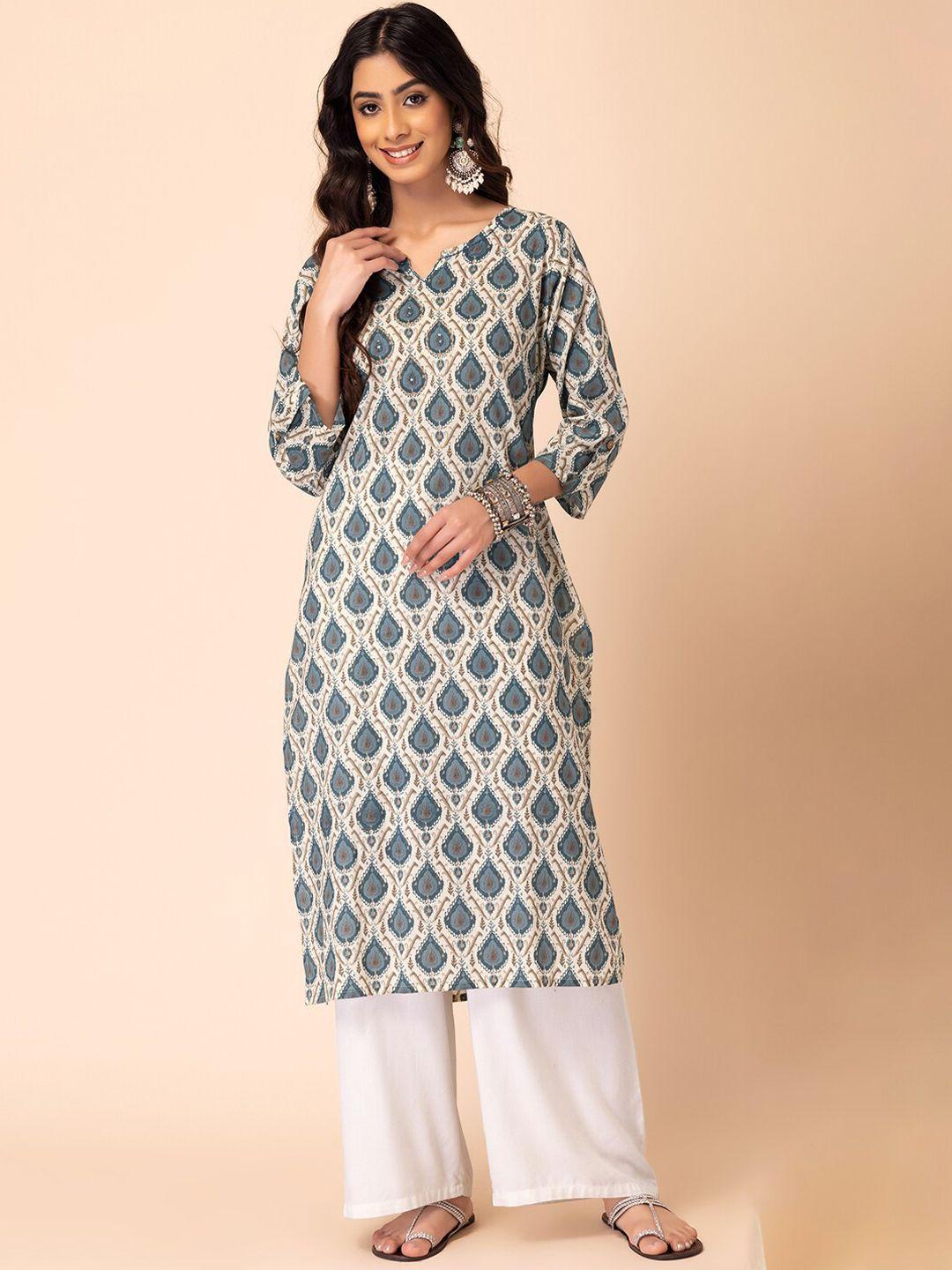 indya ethnic motifs printed thread work pure-cotton a-line kurtas