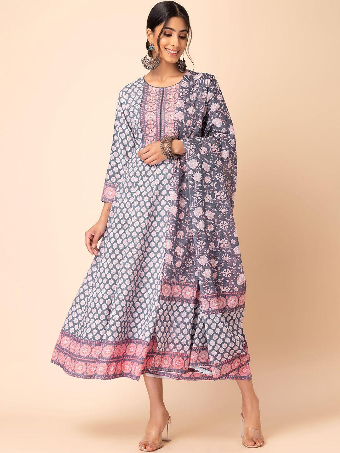 indya floral boota printed kurta & dupatta