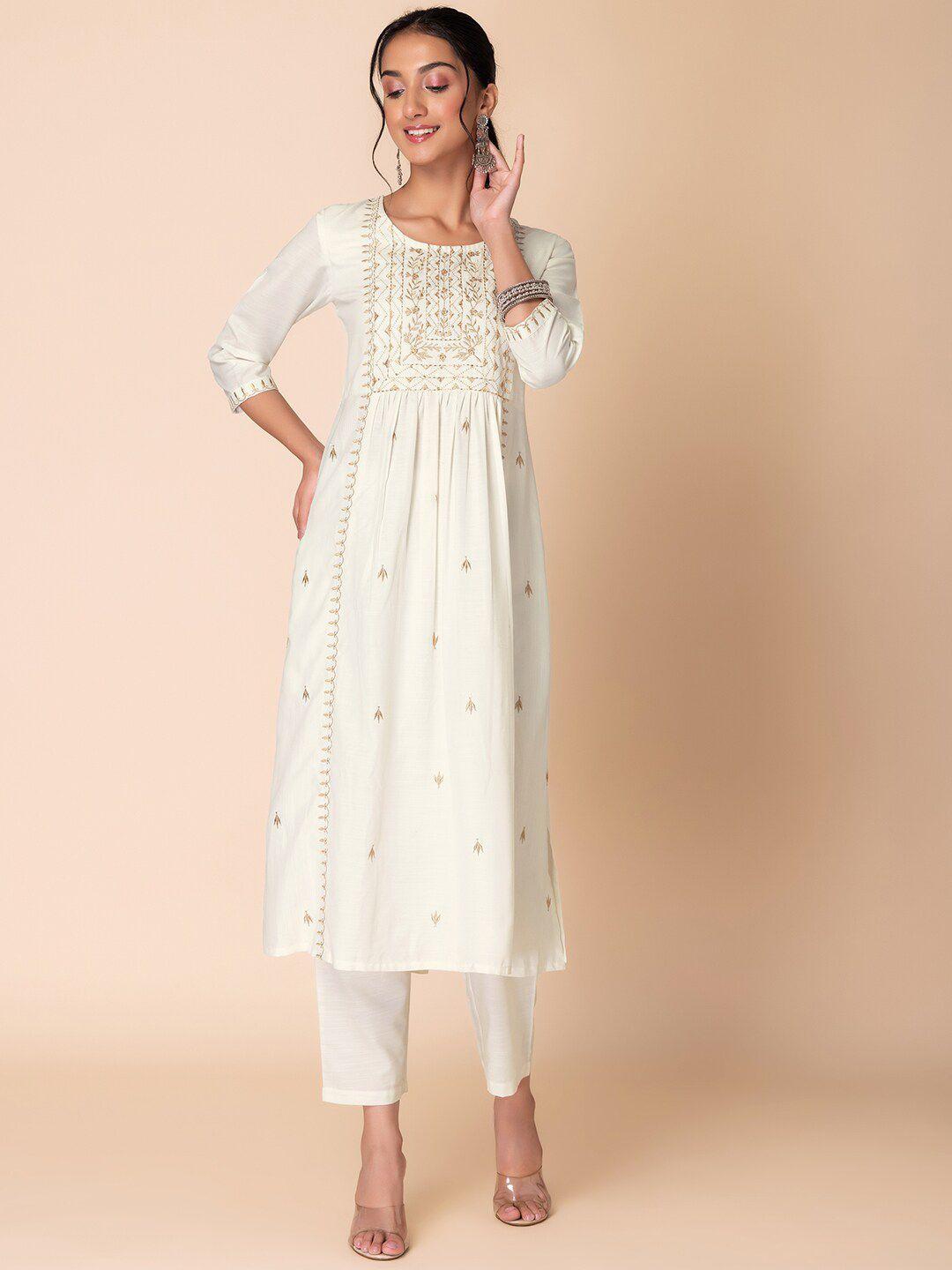 indya floral embroidered sequinned a-line kurta set