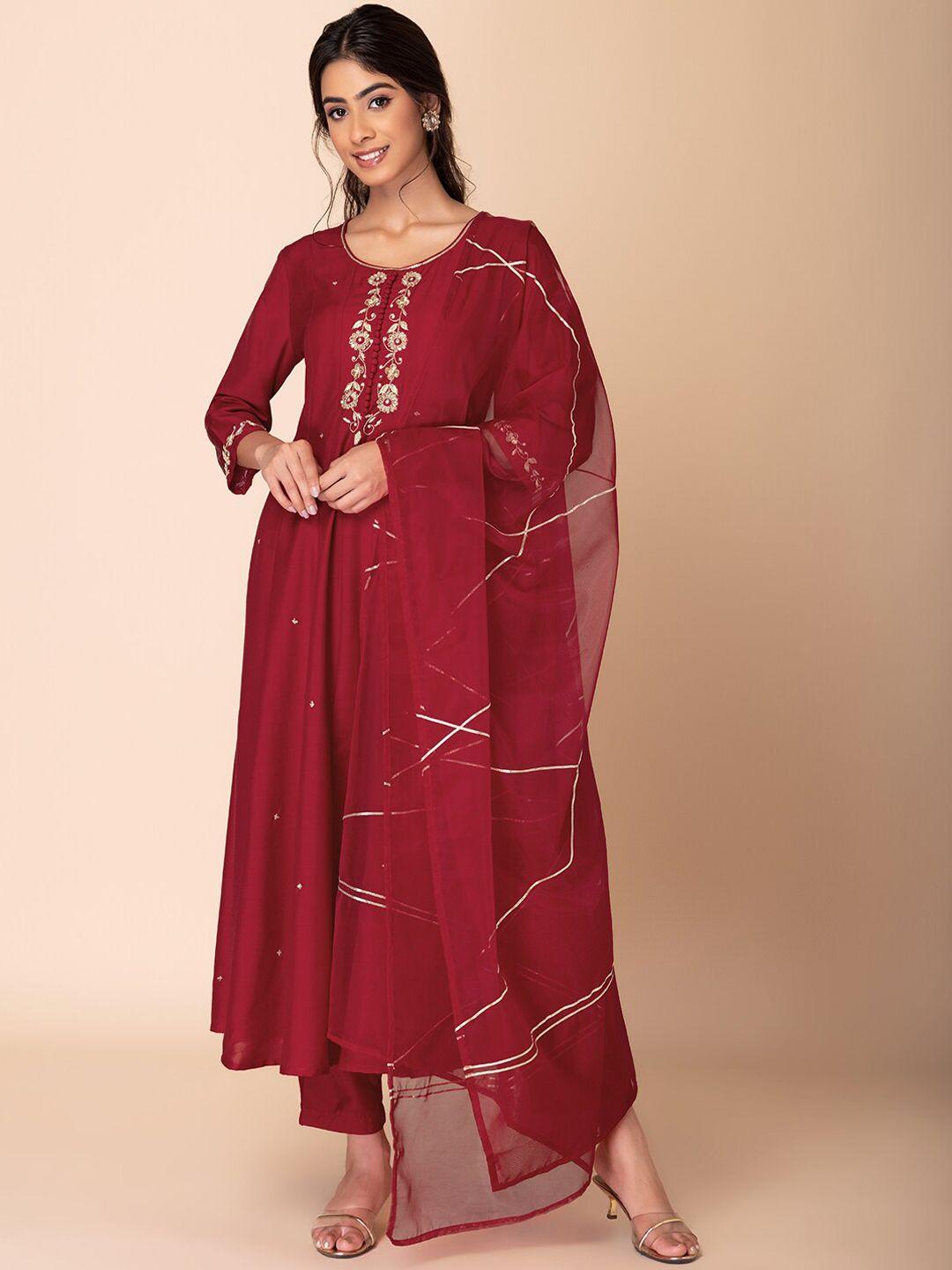 indya floral embroidered sequinned anarkali kurta with trousers and dupatta
