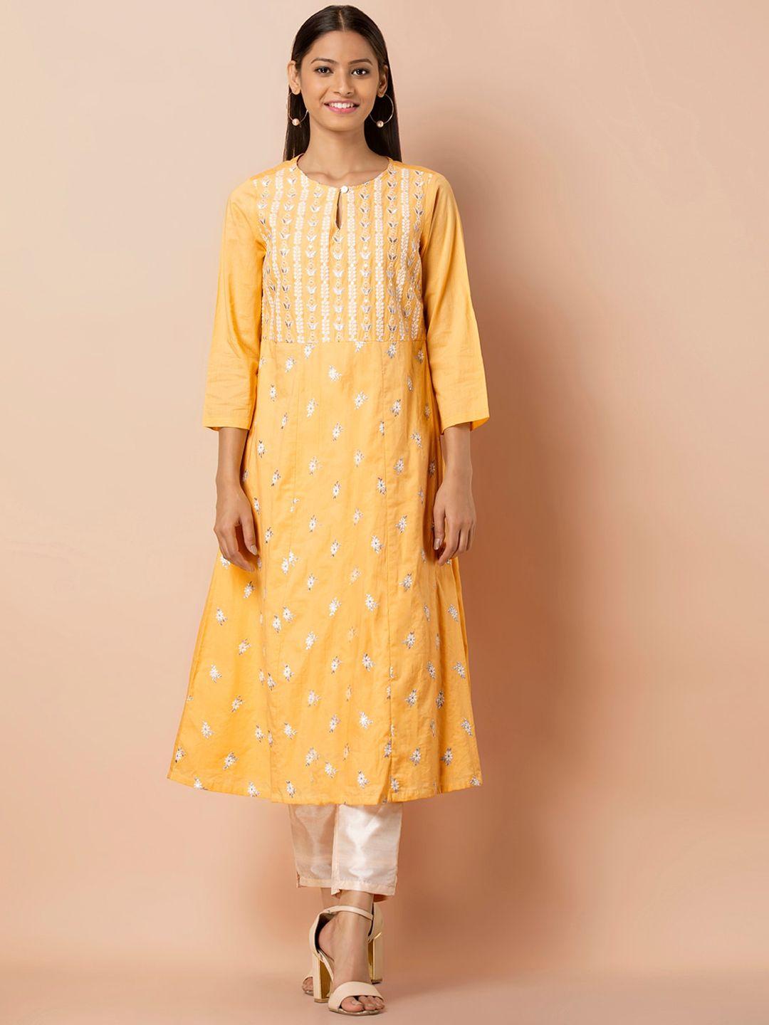 indya floral embroidered thread work a-line kurta