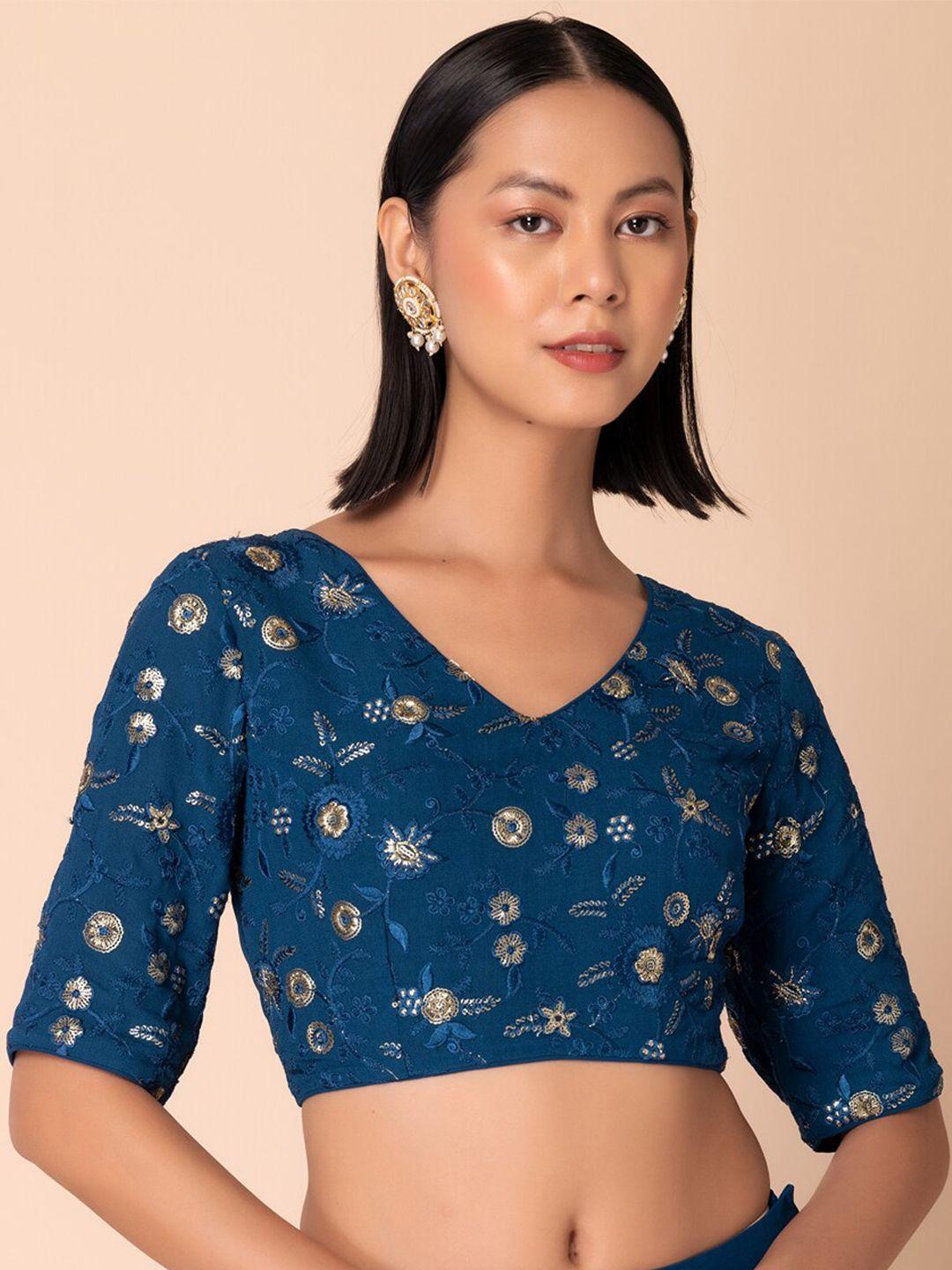 indya floral embroidered v-neck saree blouse