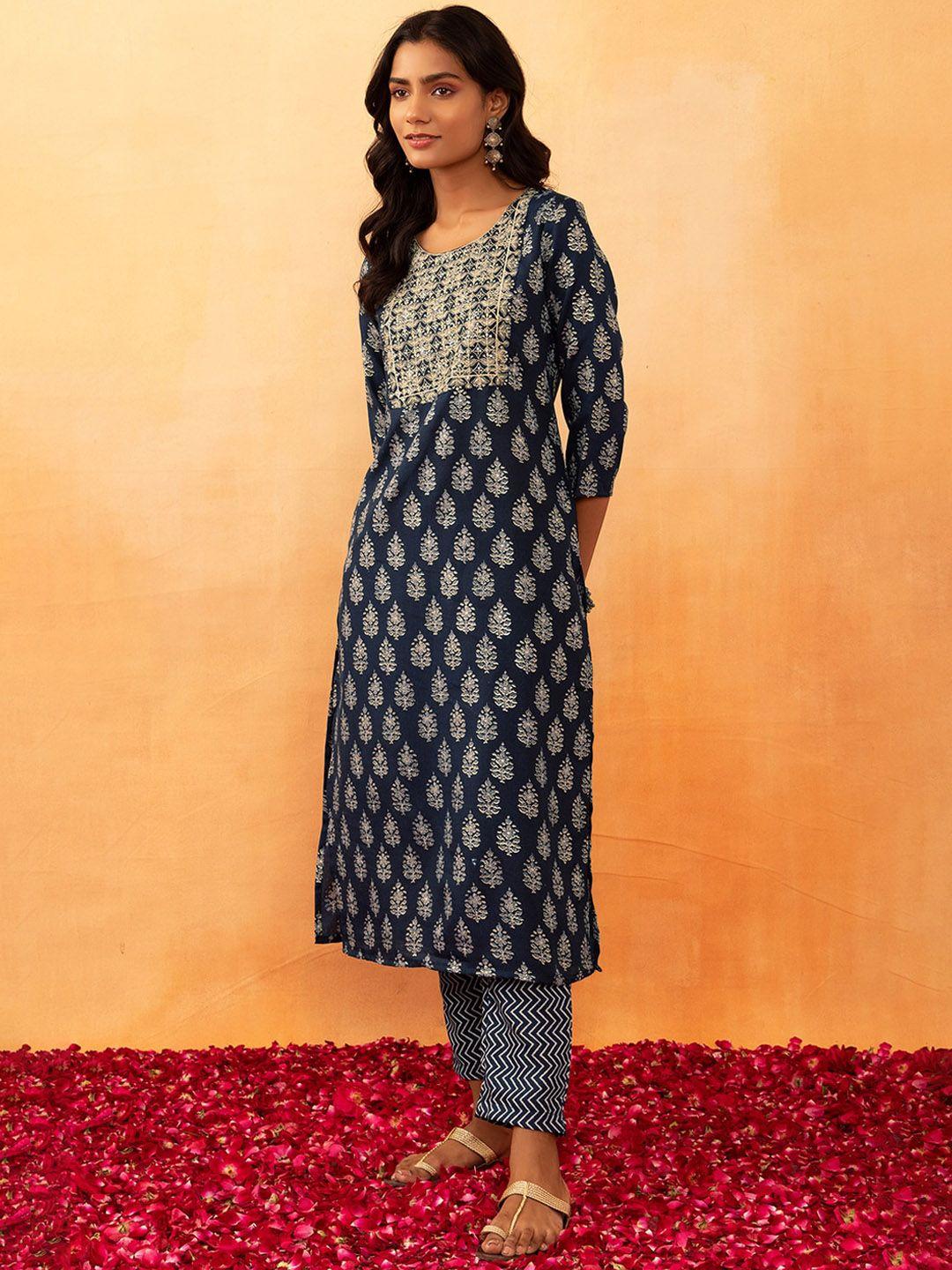 indya floral foil printed kurta with trouser