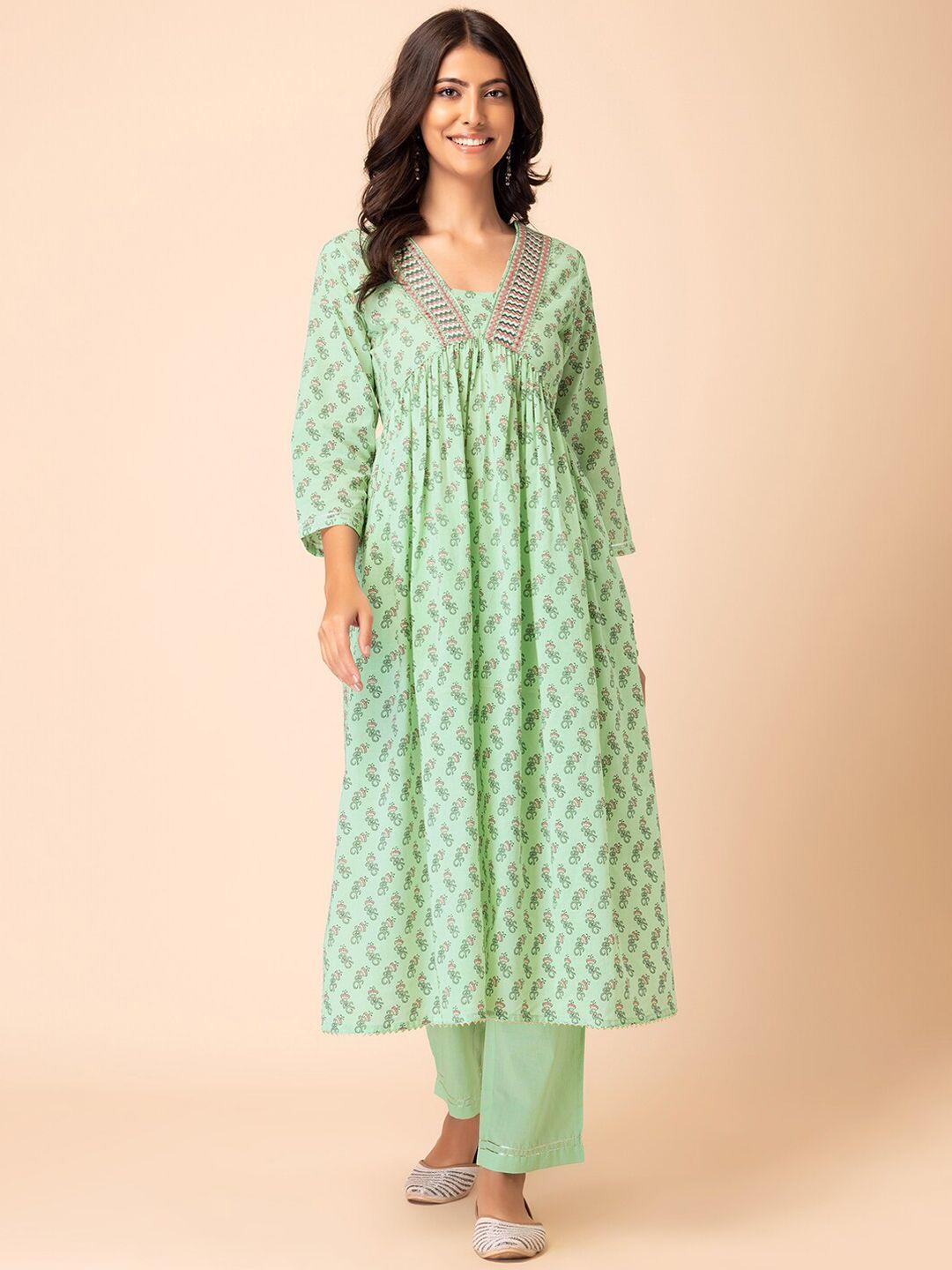 indya floral-printed a-line kurta with trouser