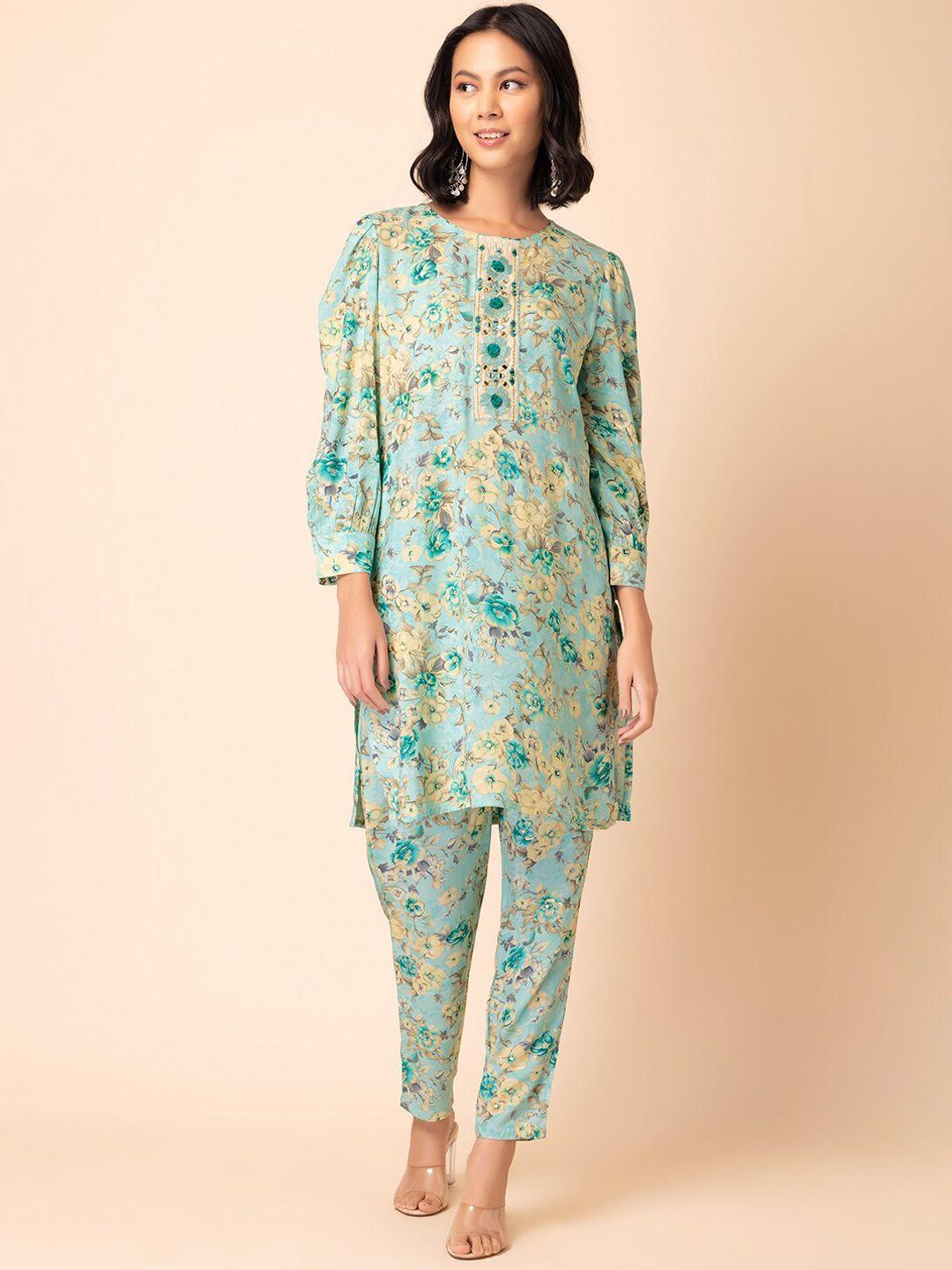 indya floral printed a-line kurta with trouser