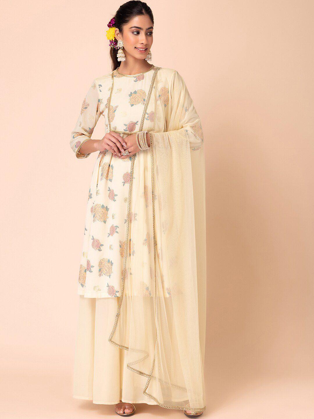 indya floral printed gotta patti a-line kurta with palazzos & dupatta