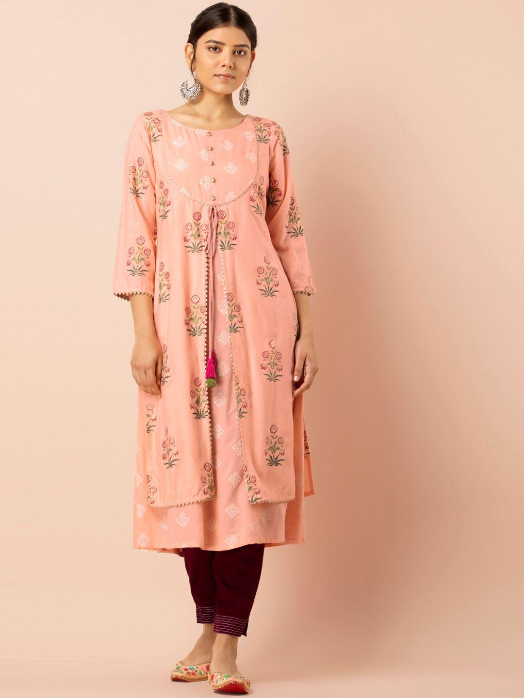 indya floral printed gotta patti layered a-line kurta