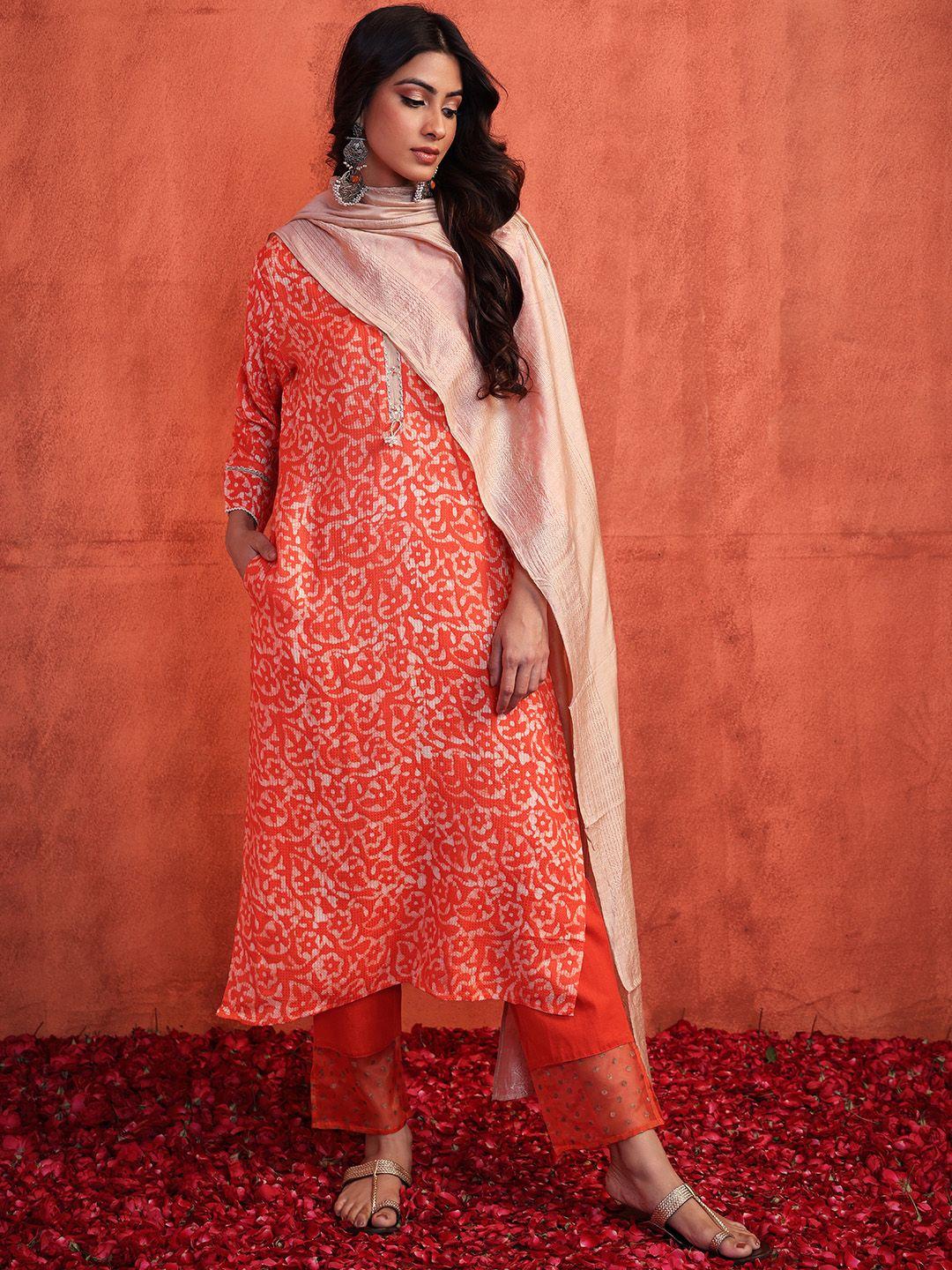 indya floral printed kurti with trousers & with dupatta
