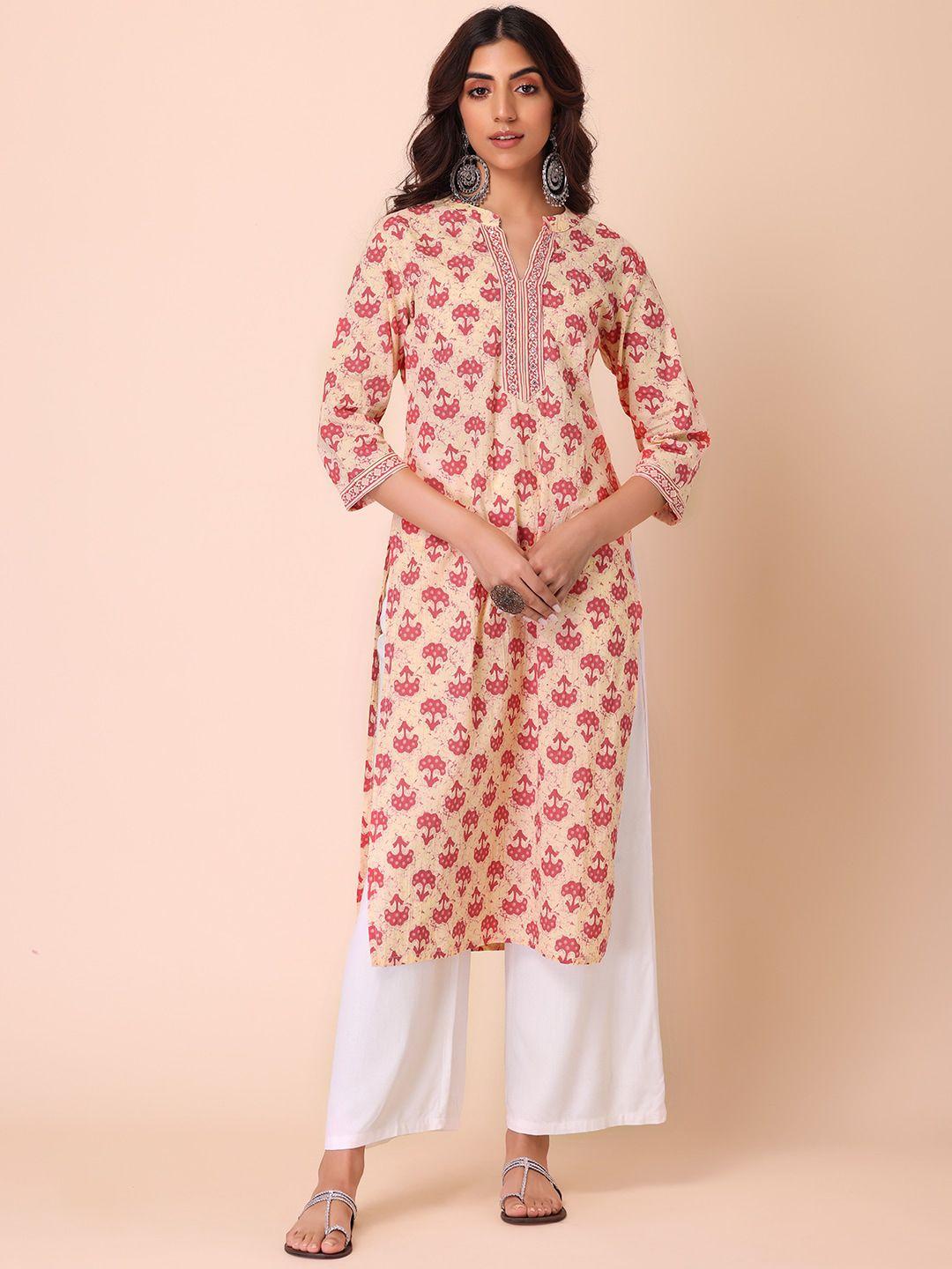 indya floral printed mirror work floral cotton kurta