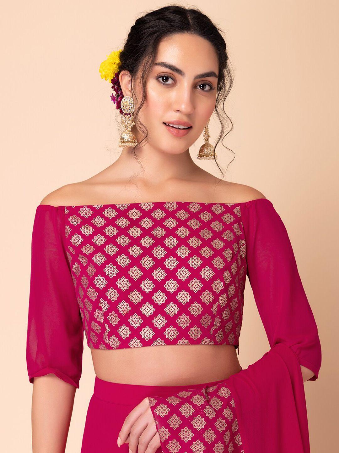 indya floral printed off shoulder blouson crop top