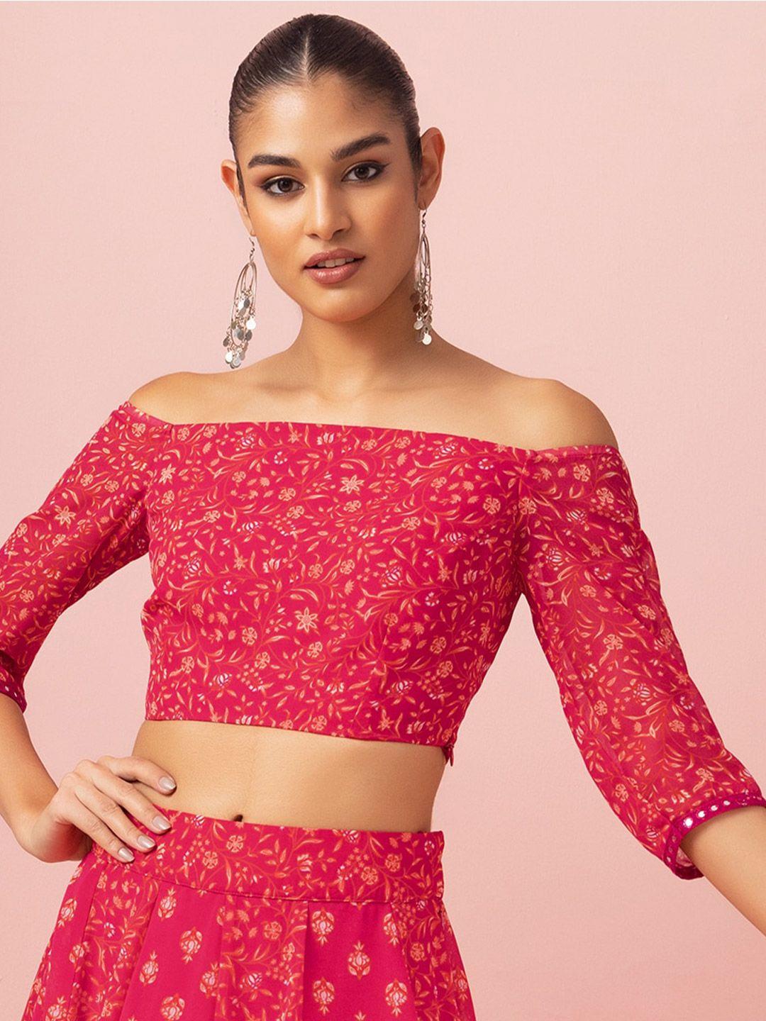 indya floral printed off shoulder cropped top