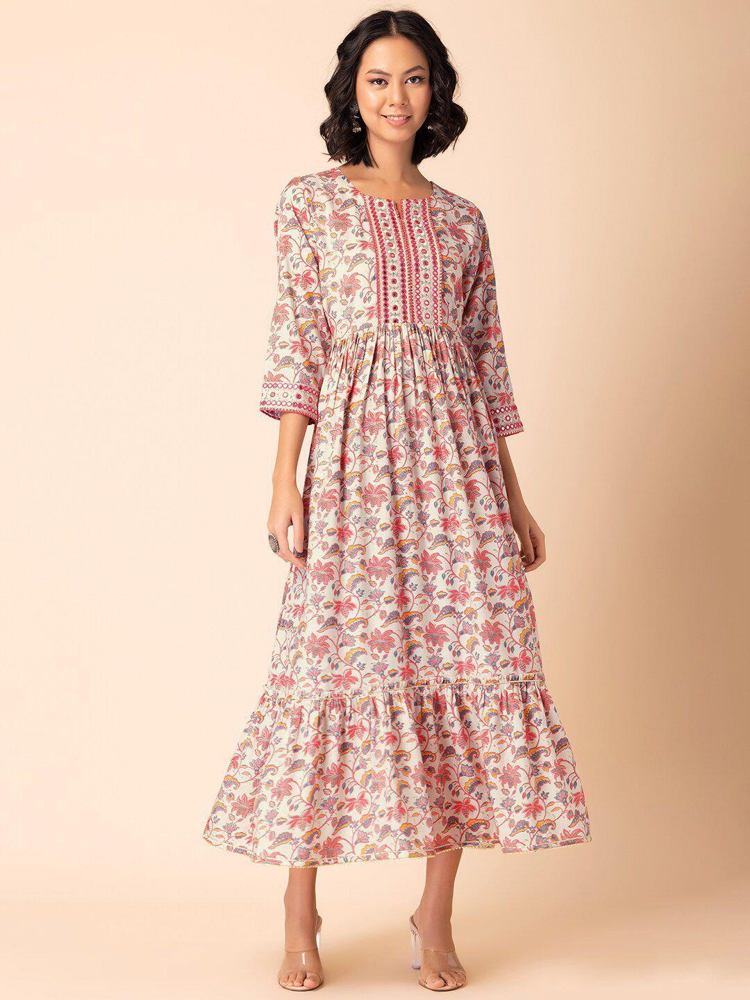 indya floral printed pure cotton a-line dress