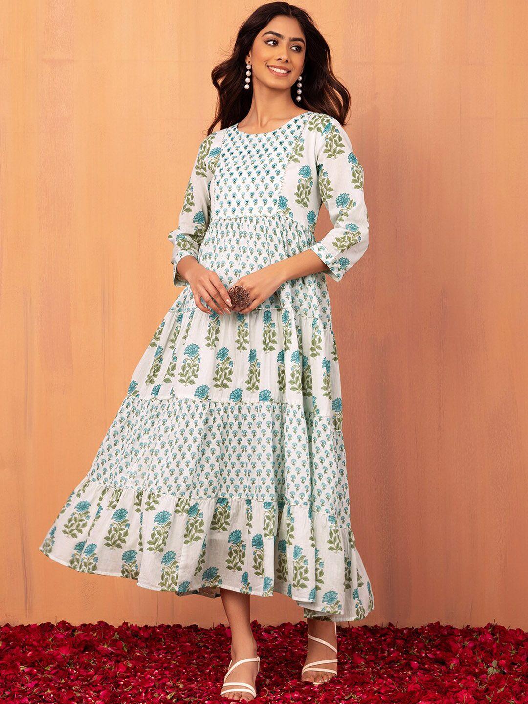 indya floral-printed pure-cotton anarkali kurta