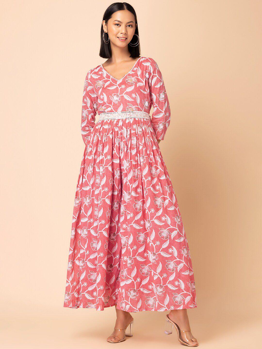 indya floral-printed pure-cotton jumpsuit