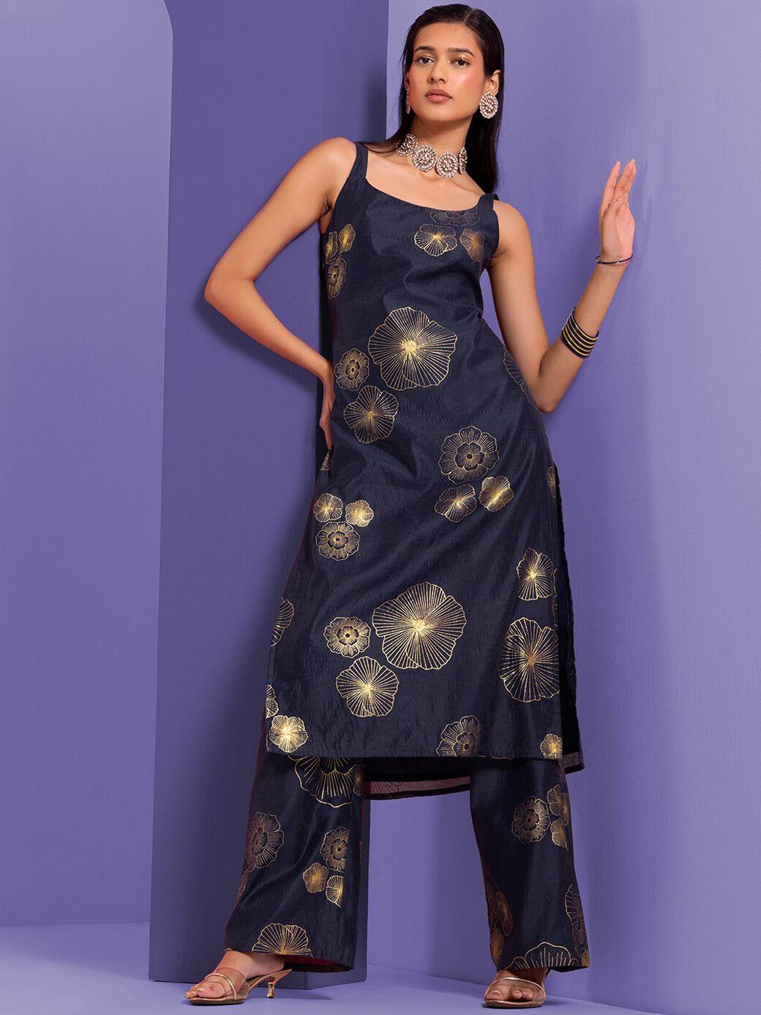 indya floral printed straight kurta with palazzo