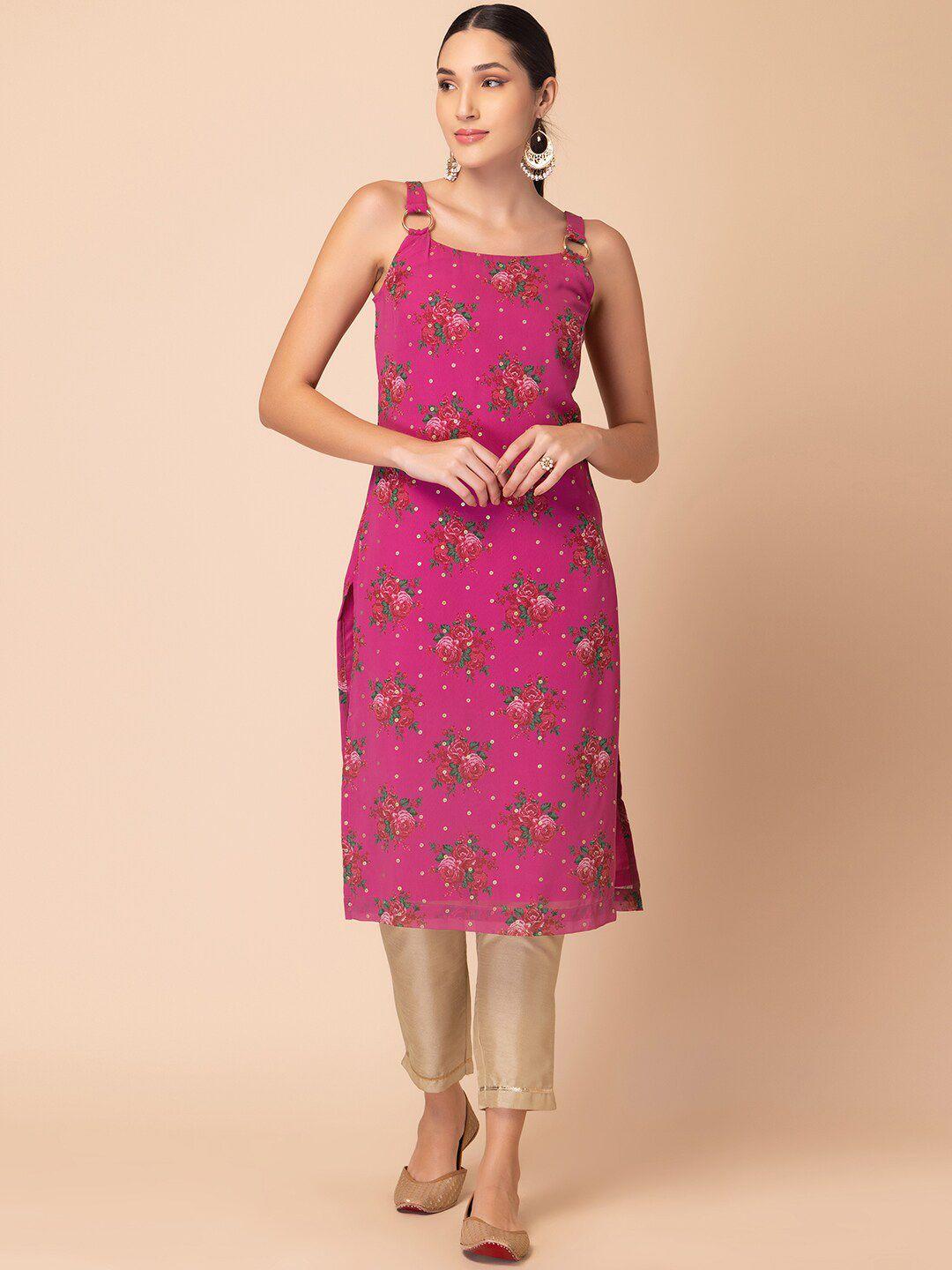 indya floral-printed straight kurta