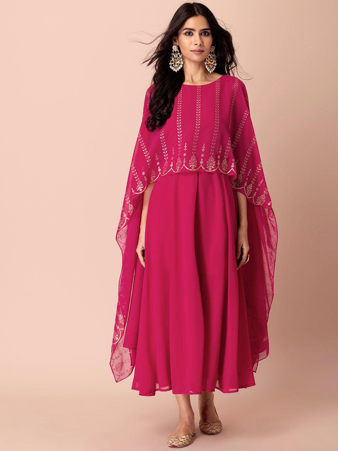 indya foil printed dupatta layered ethnic dress
