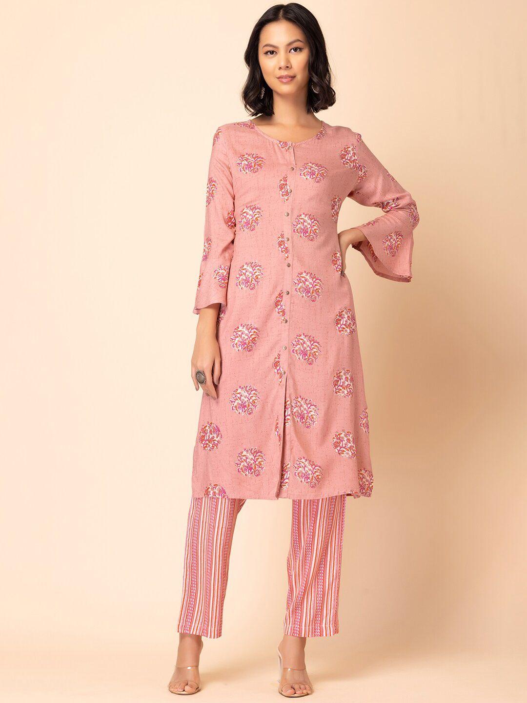 indya foil-printed straight kurta with trouser