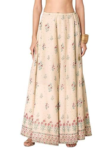 indya georgette ivory mughal print kalidar lehenga skirt